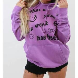 NEW LULUSIMONSTUDIO what a year this week has been raglan hoodie in purple